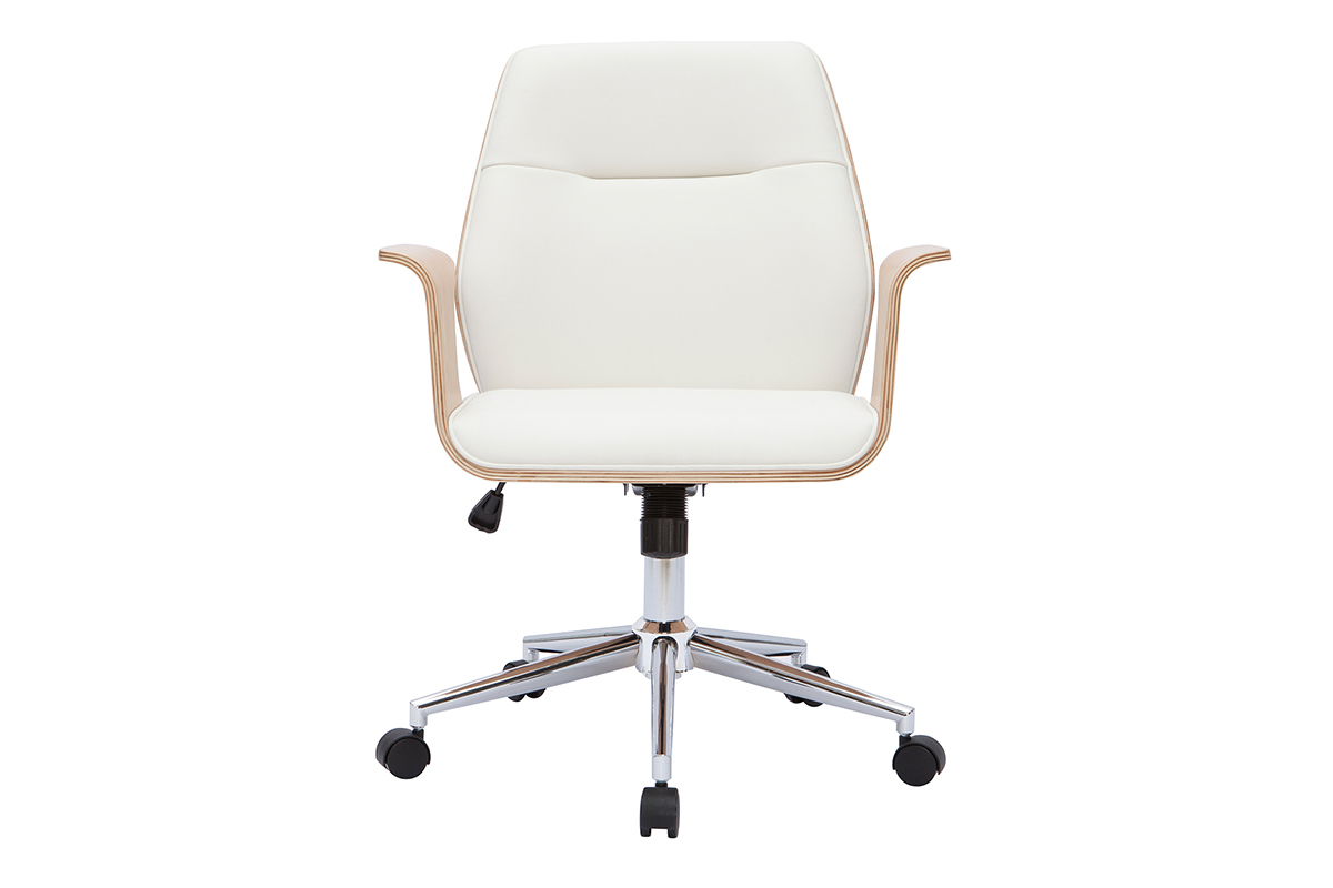 Silla de oficina moderna blanco y madera clara RUFIN