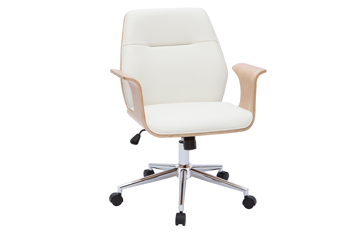 Silla de oficina moderna blanco y madera clara RUFIN