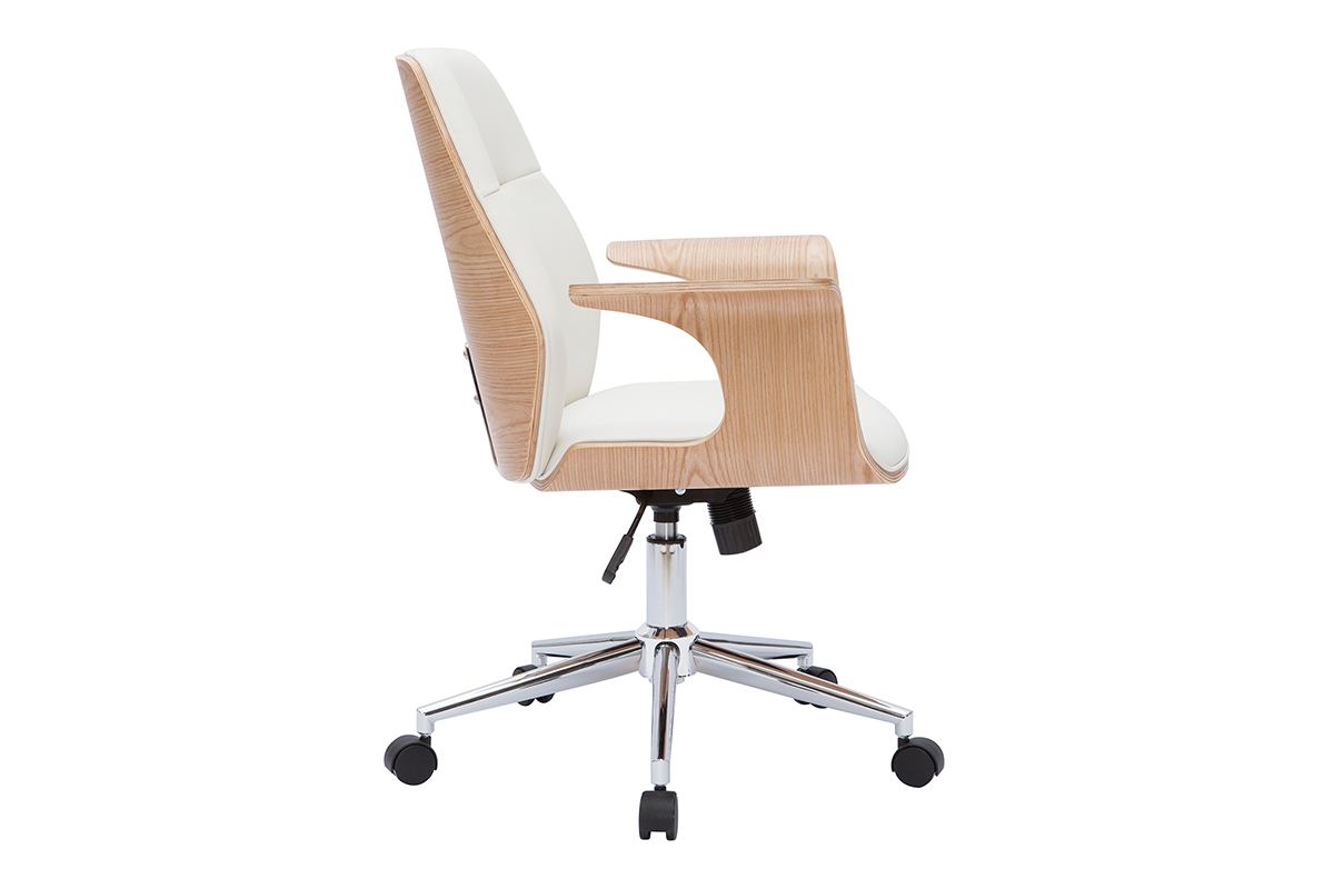 Silla de oficina moderna blanco y madera clara RUFIN