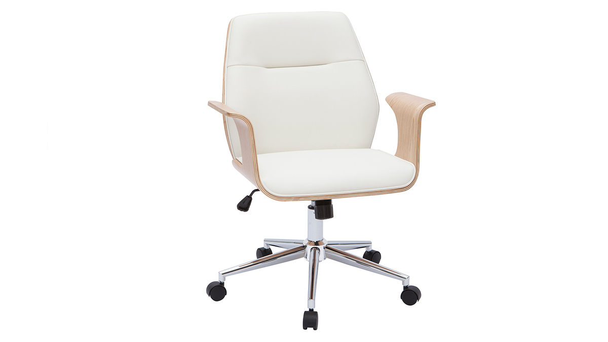 Silla de oficina moderna blanco y madera clara RUFIN