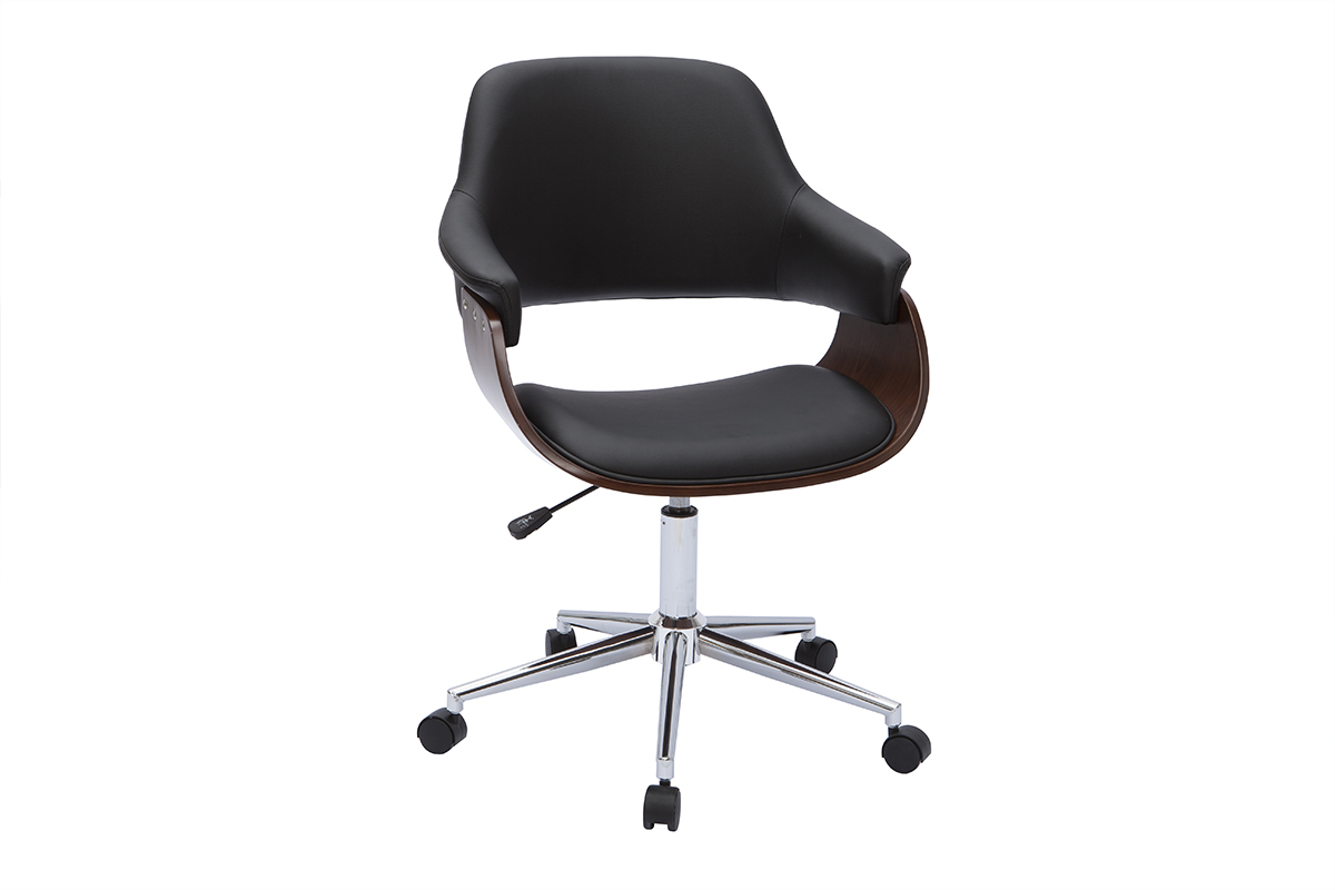 Silla de oficina moderna negra con madera oscura HANSEN