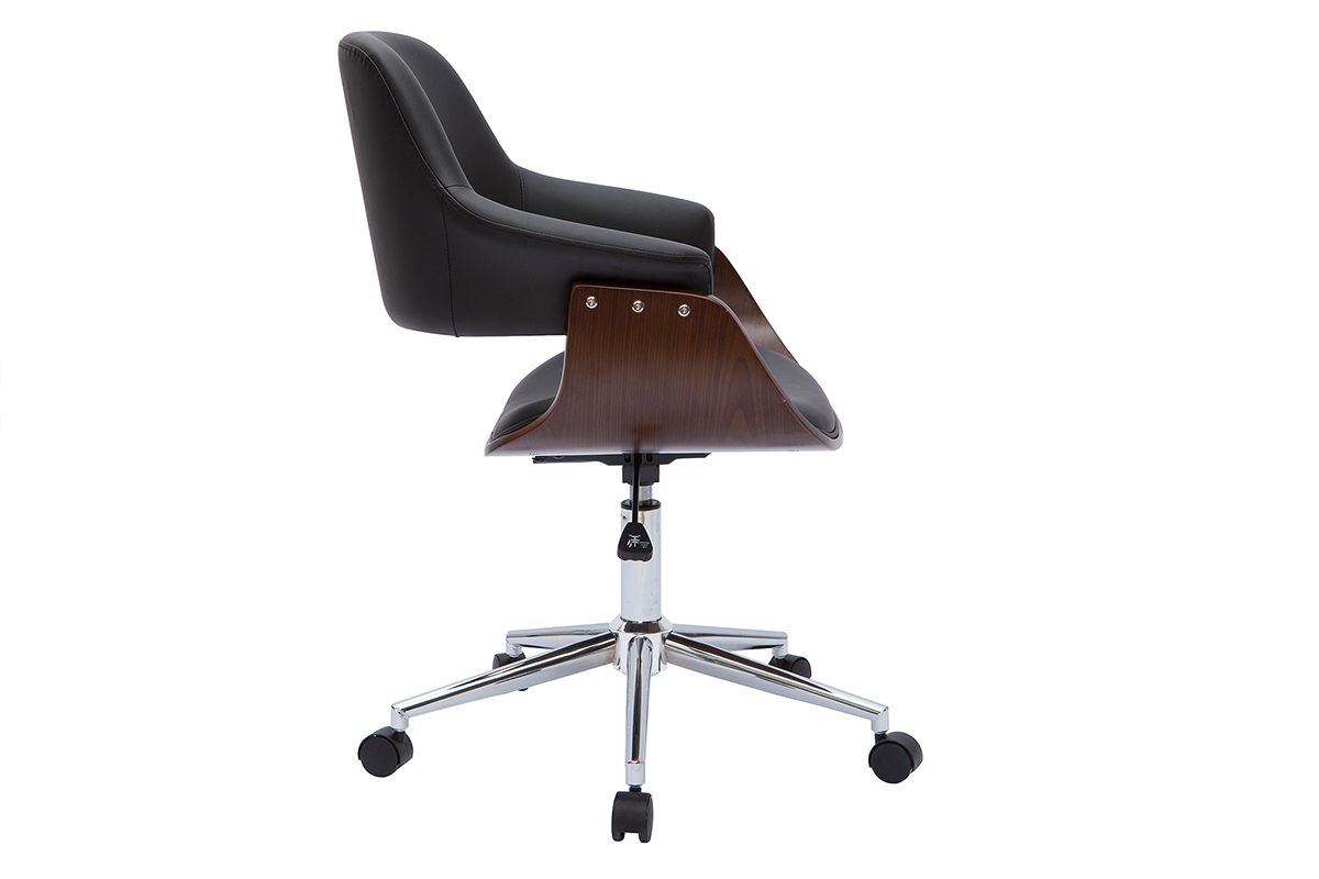 Silla de oficina moderna negra con madera oscura HANSEN