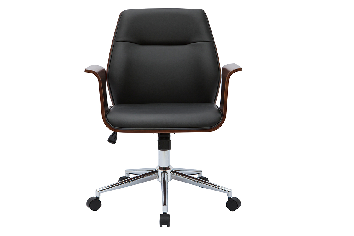 Silla de oficina moderna negra con madera oscura RUFIN