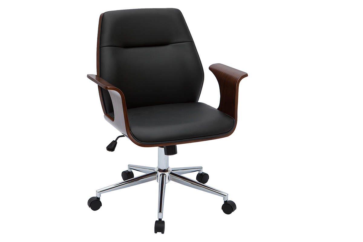 Silla de oficina moderna negra con madera oscura RUFIN