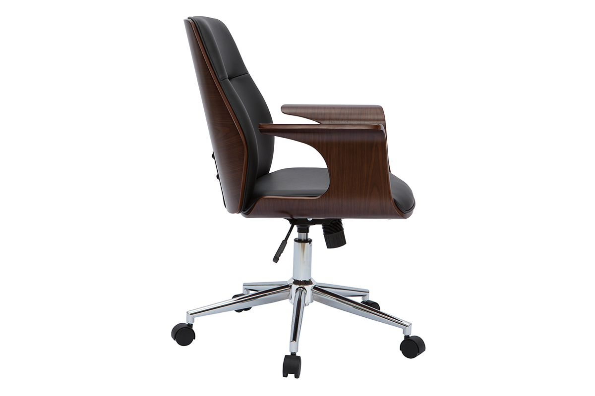 Silla de oficina moderna negra con madera oscura RUFIN