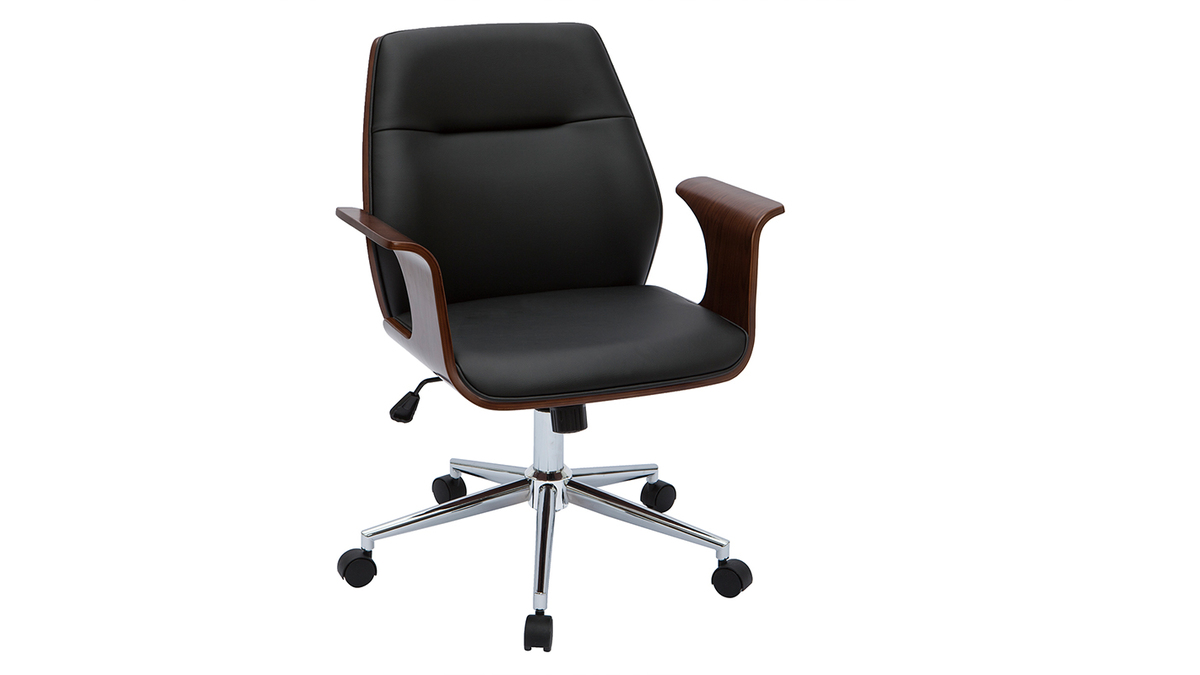 Silla de oficina moderna negra con madera oscura RUFIN