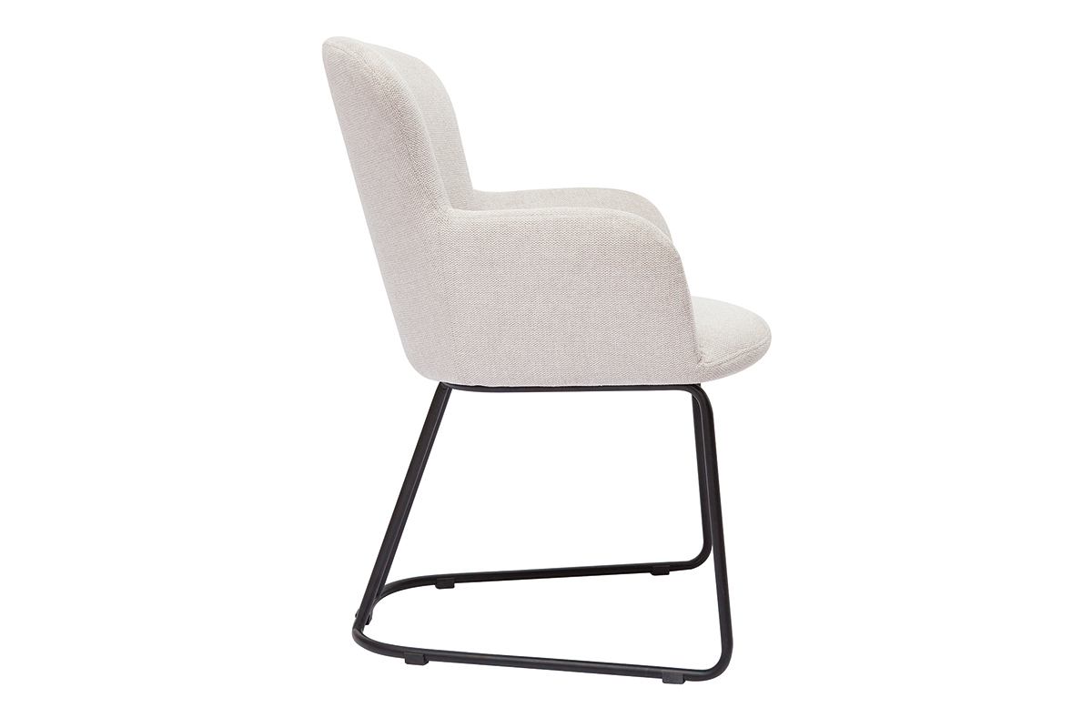 Silla de tejido efecto aterciopelado texturizado beige y metal negro BRITT