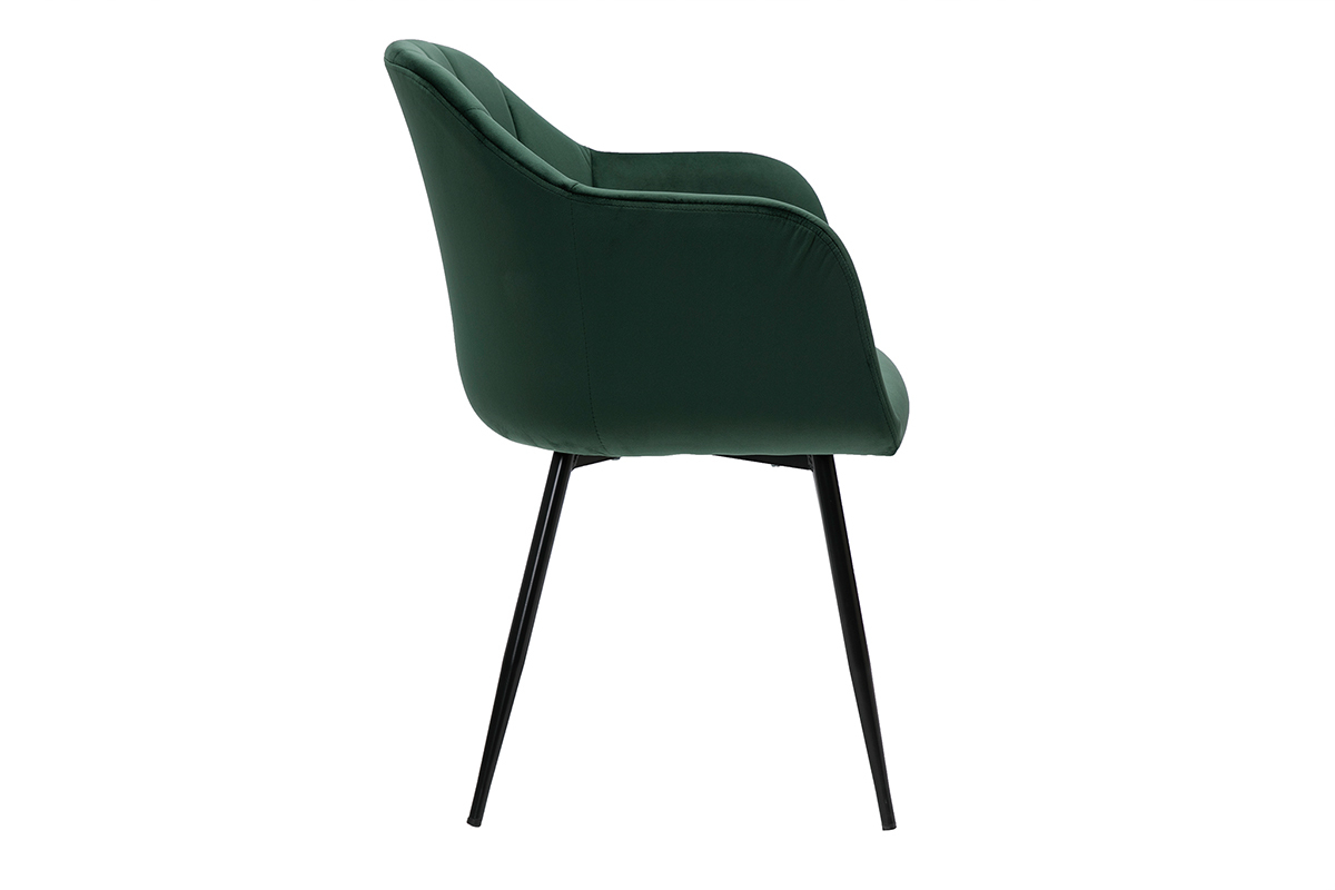 Silla diseo de terciopelo verde y patas de metal negro MILLY