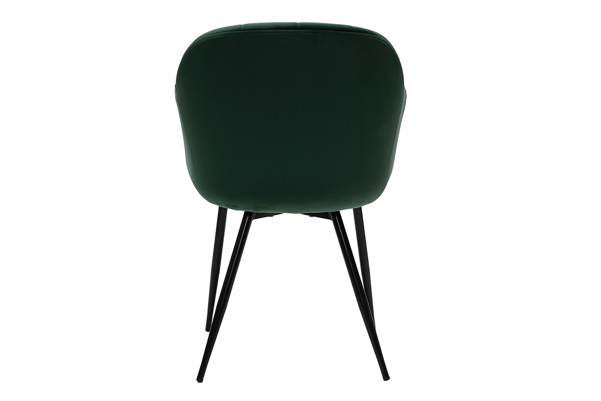 Silla diseo de terciopelo verde y patas de metal negro MILLY