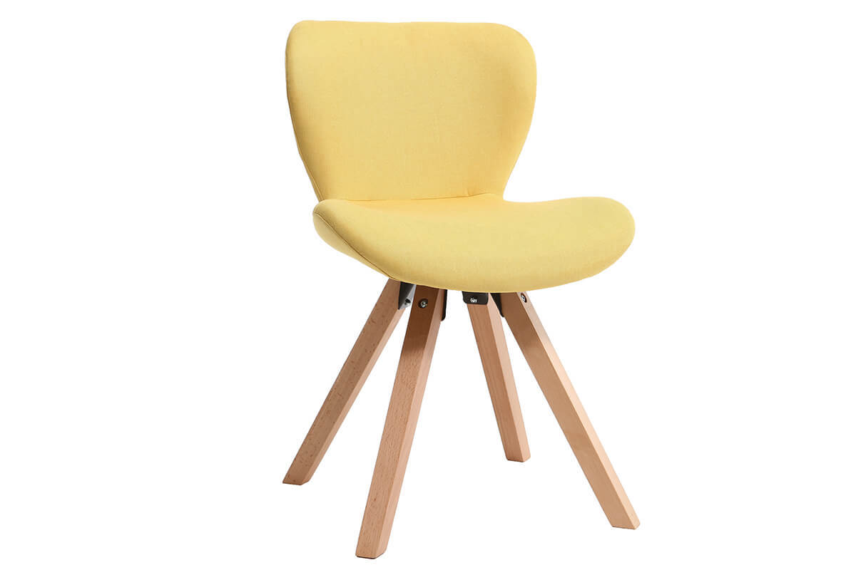 Silla escandinava tejido amarillo patas madera clara ANYA