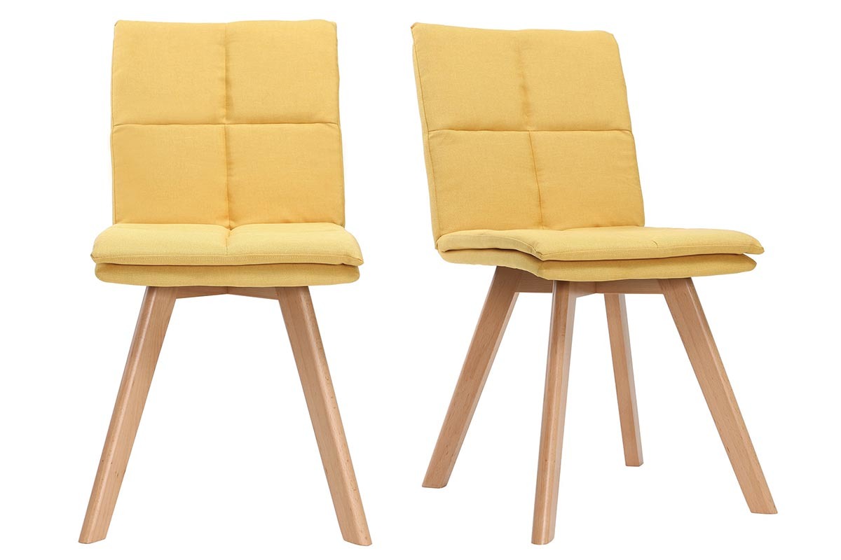 Silla escandinava tejido amarillo patas madera clara lote de 2 THEA