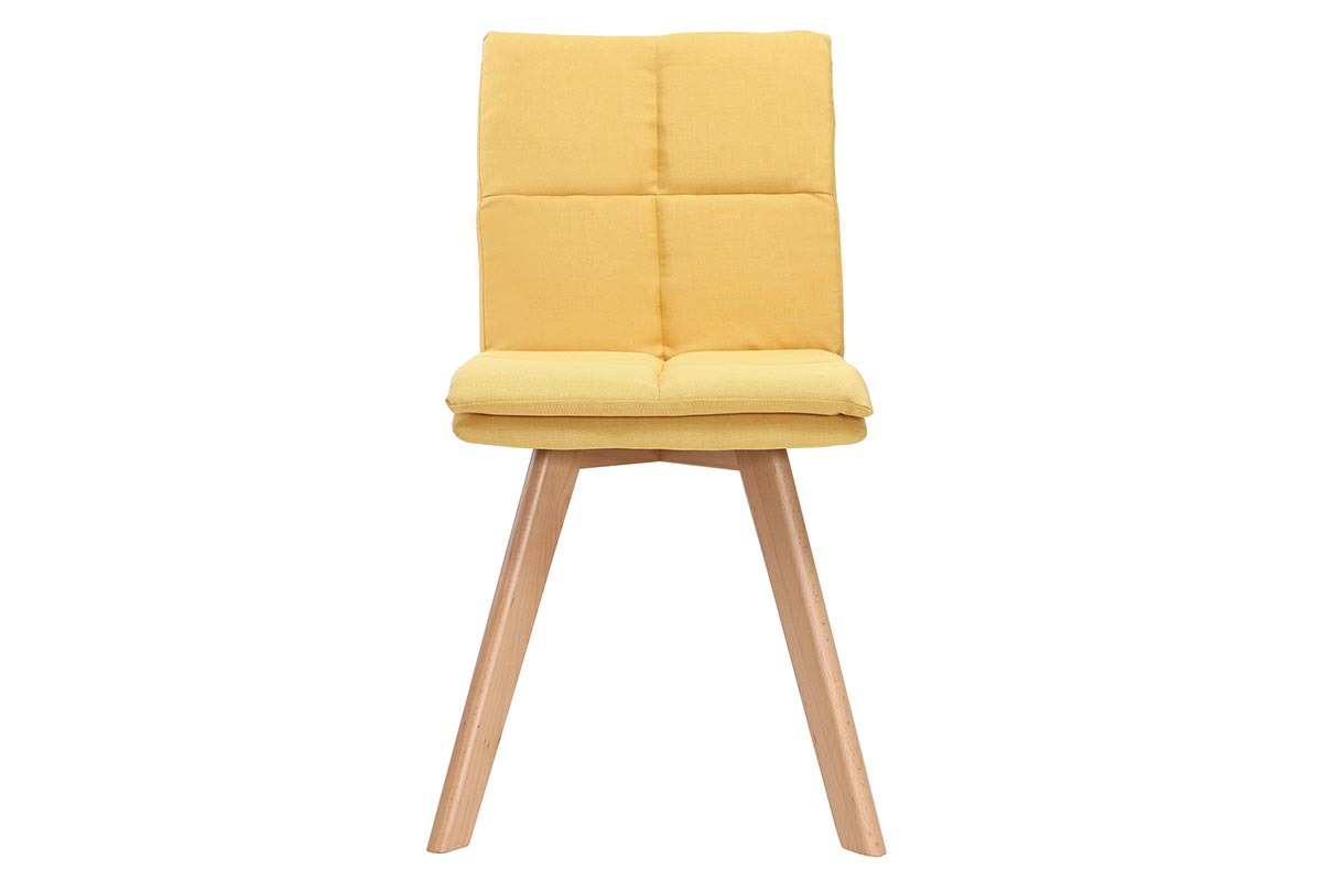 Silla escandinava tejido amarillo patas madera clara lote de 2 THEA