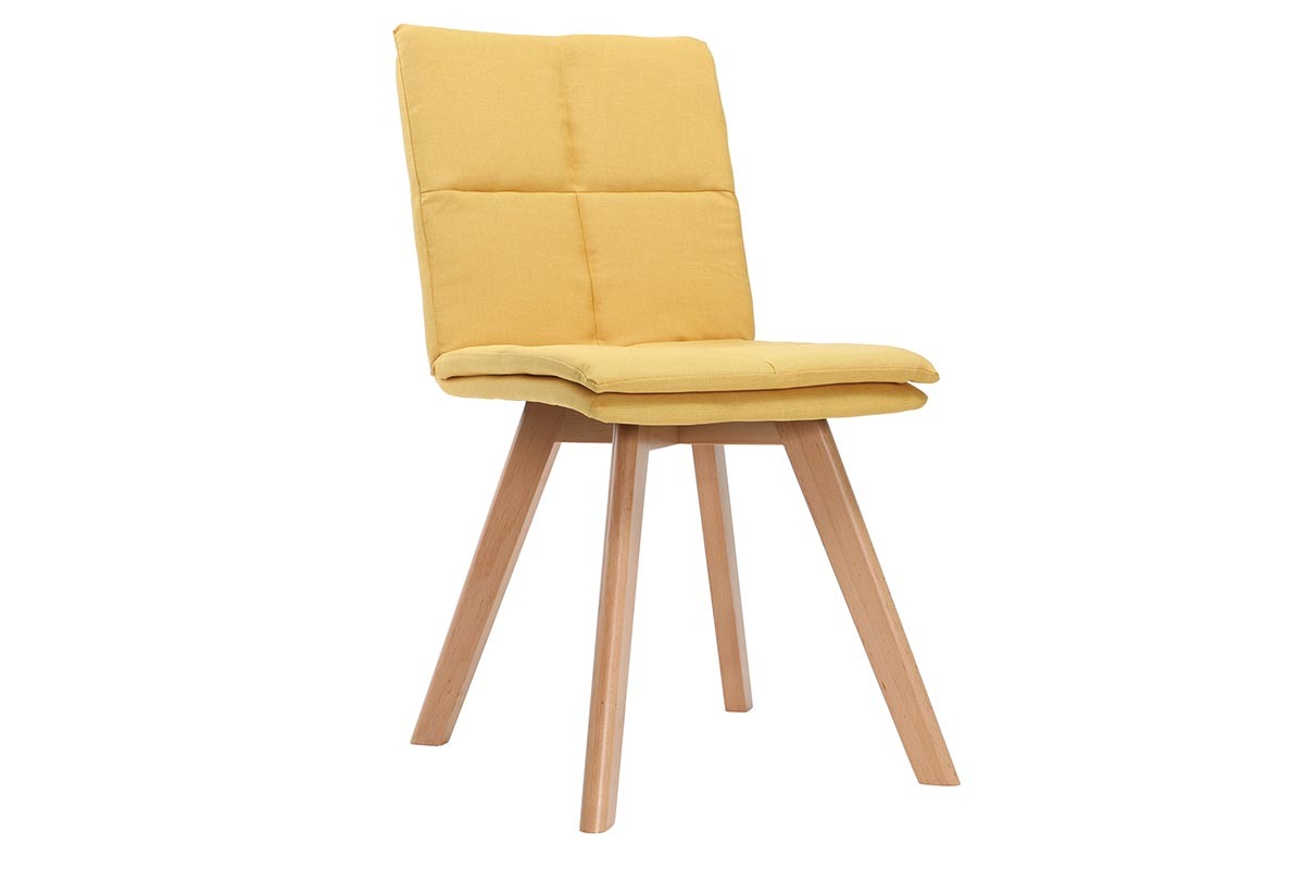 Silla escandinava tejido amarillo patas madera clara lote de 2 THEA