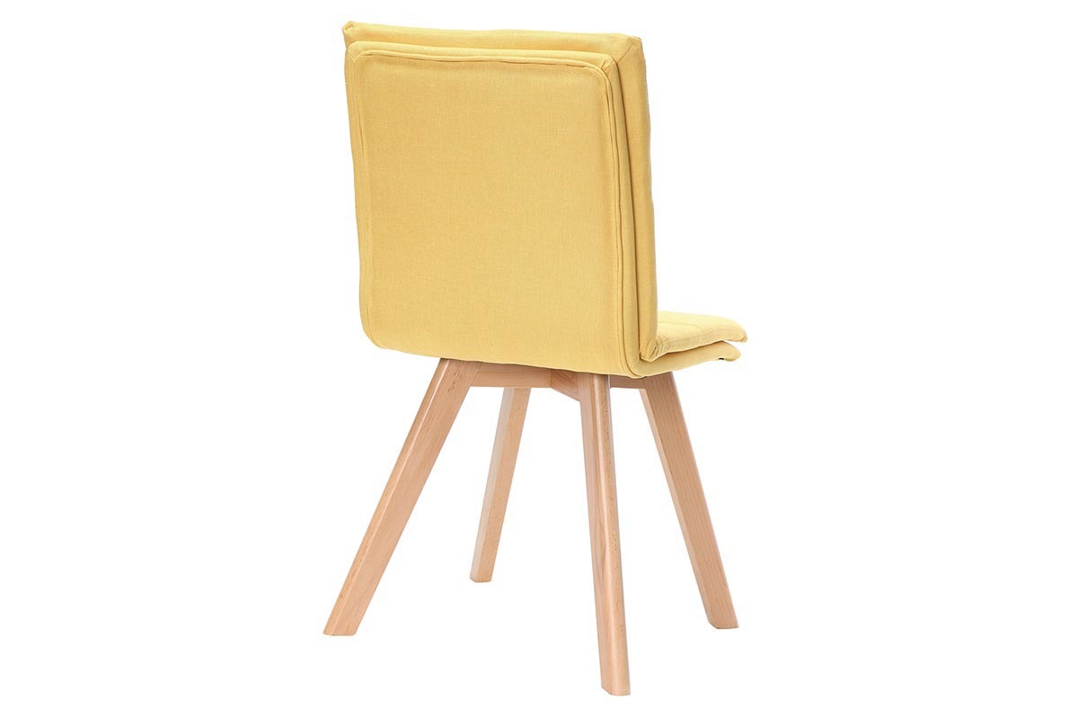 Silla escandinava tejido amarillo patas madera clara lote de 2 THEA