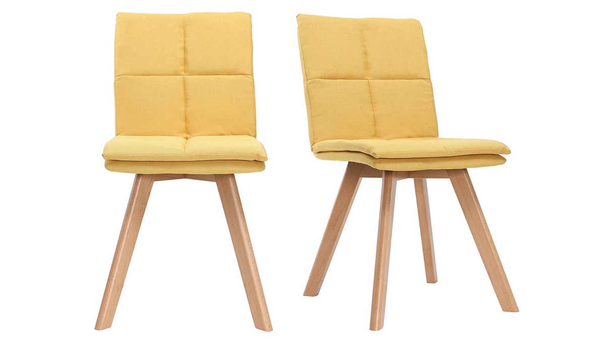 Silla escandinava tejido amarillo patas madera clara lote de 2 THEA