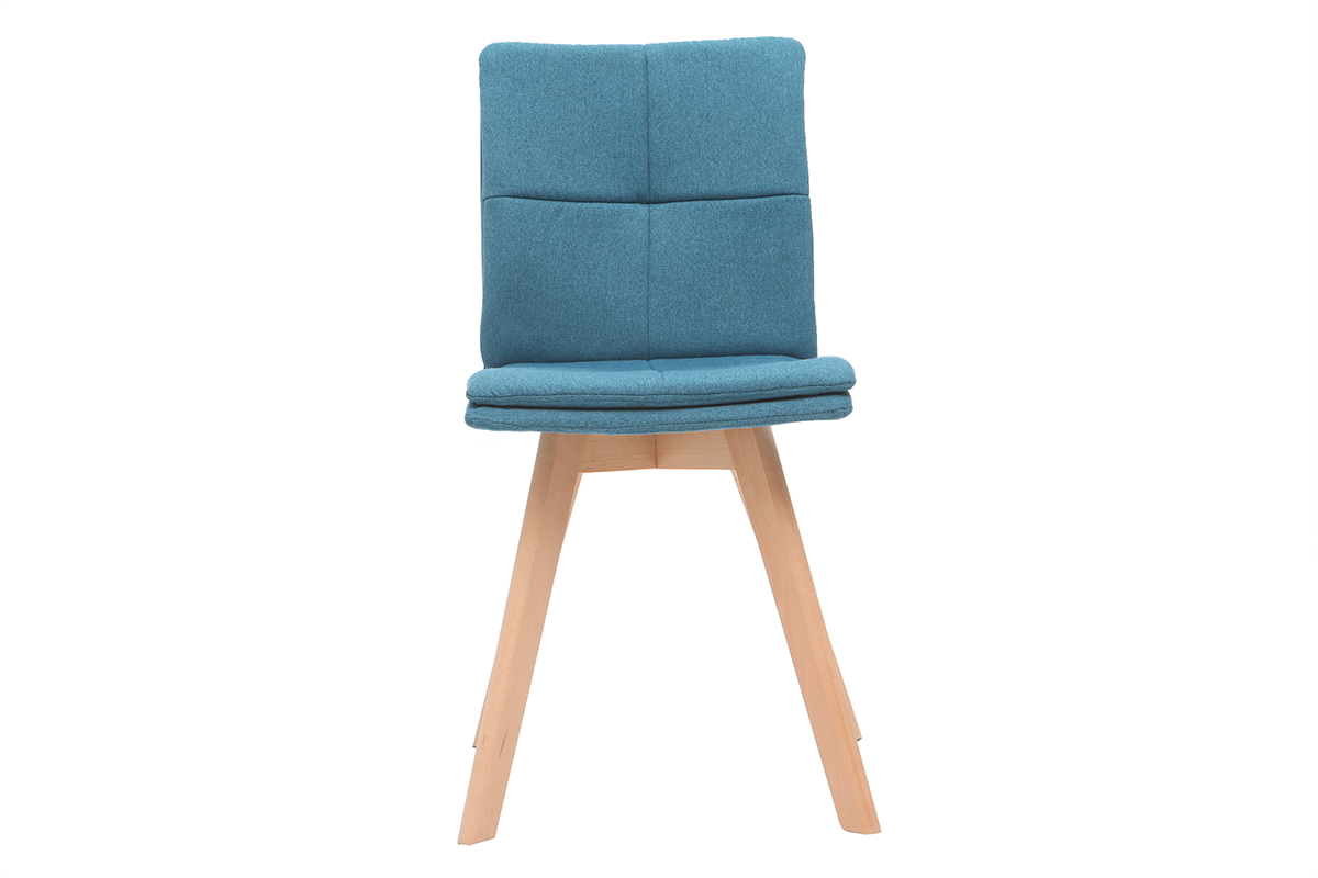 Silla escandinava tejido azul patas madera clara lote de 2 THEA