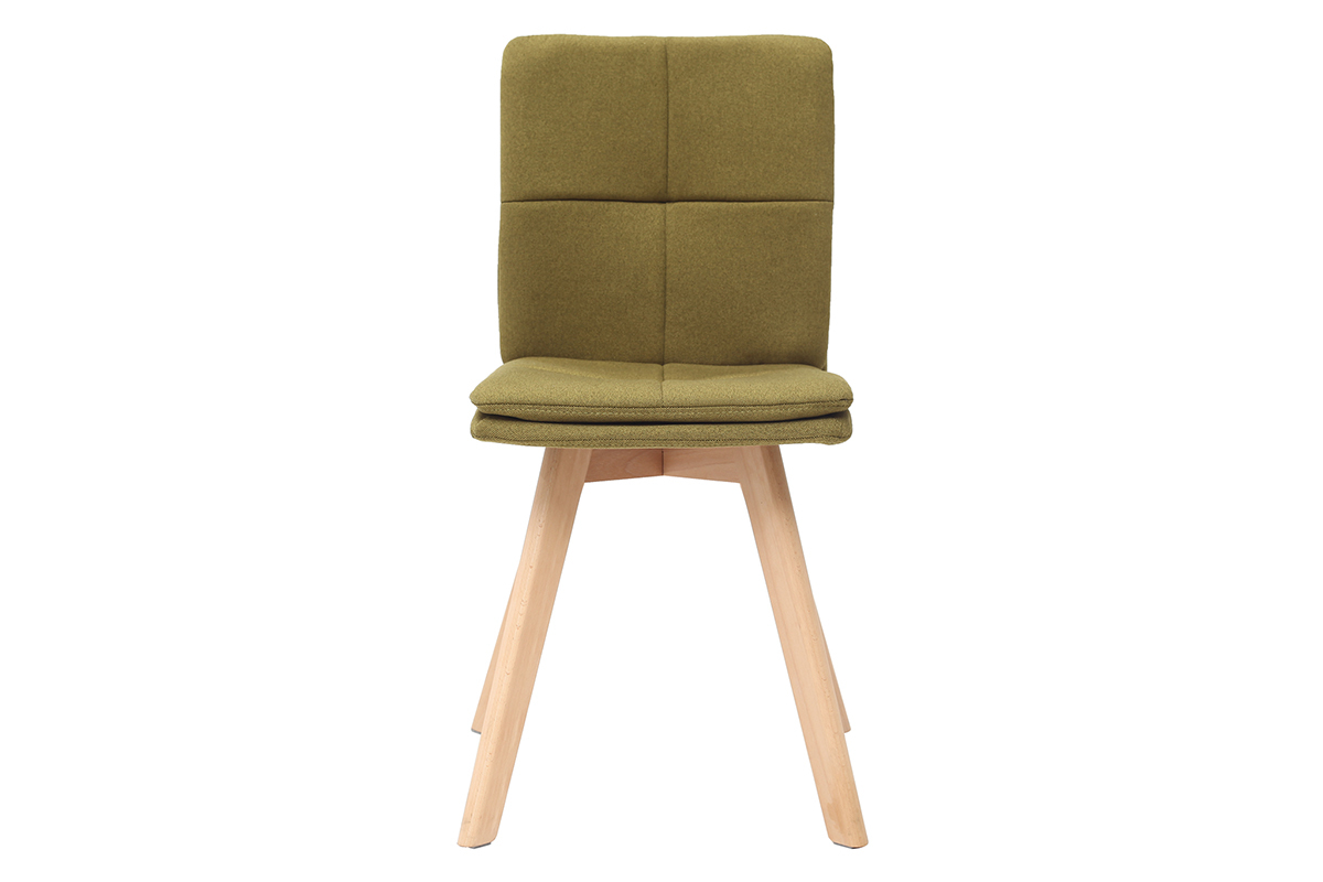 Silla escandinava tejido verde patas madera clara lote de 2 THEA