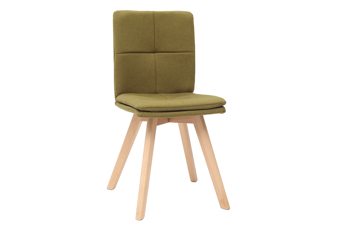 Silla escandinava tejido verde patas madera clara lote de 2 THEA