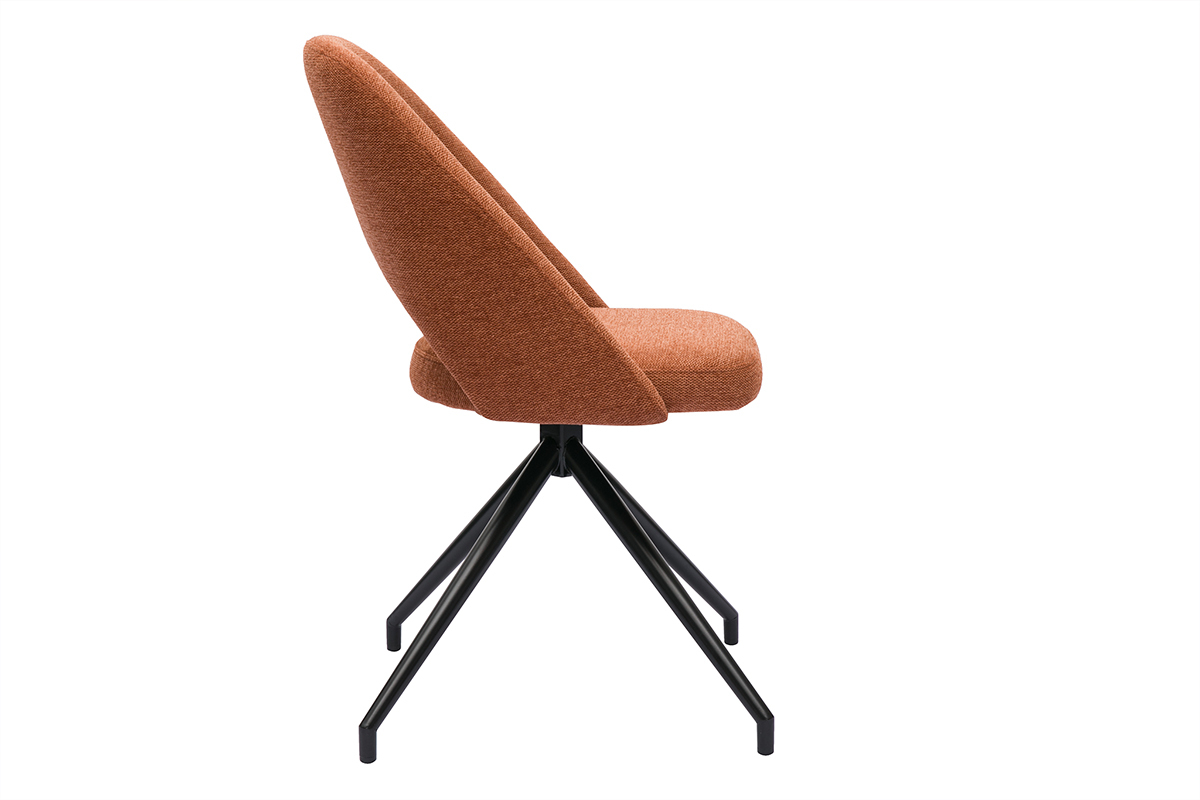 Silla giratoria 360 de tejido efecto aterciopelado texturizado terracota y metal negro COSETTE