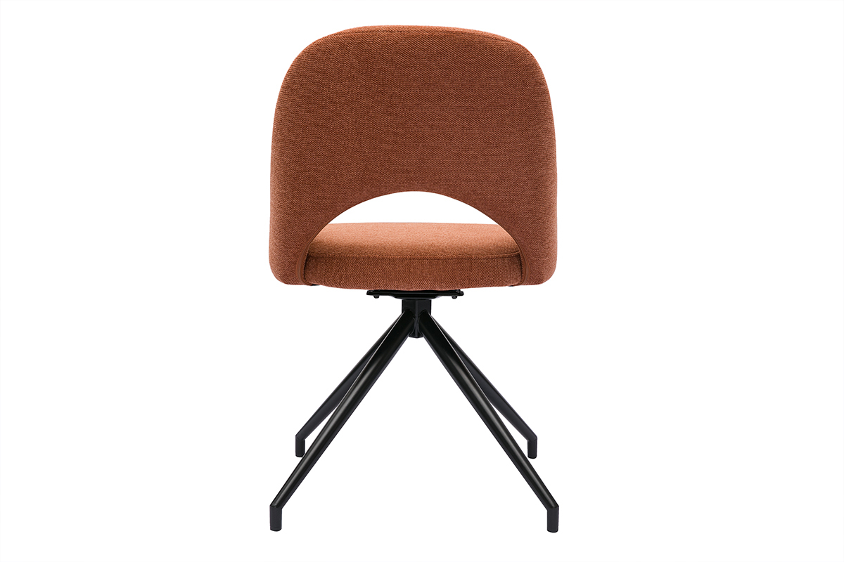 Silla giratoria 360 de tejido efecto aterciopelado texturizado terracota y metal negro COSETTE