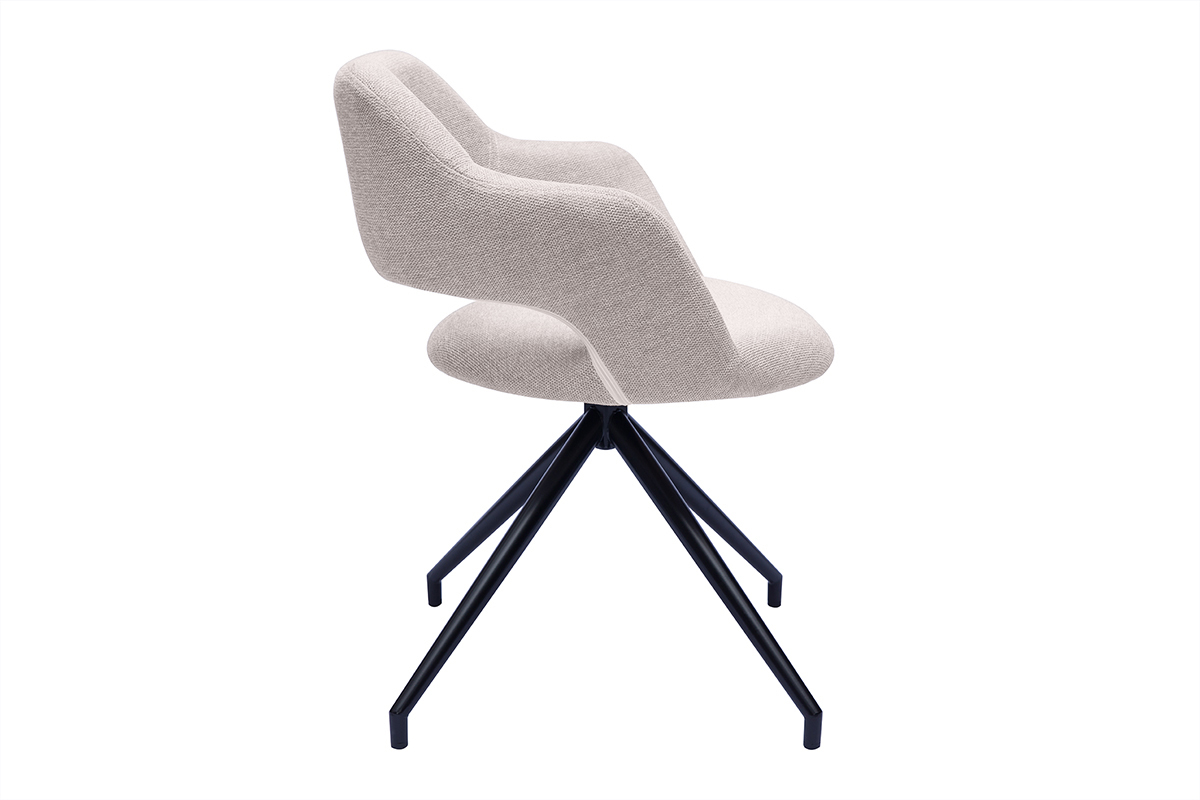 Silla giratoria 360 de terciopelo texturizado beige y metal negro JESSY