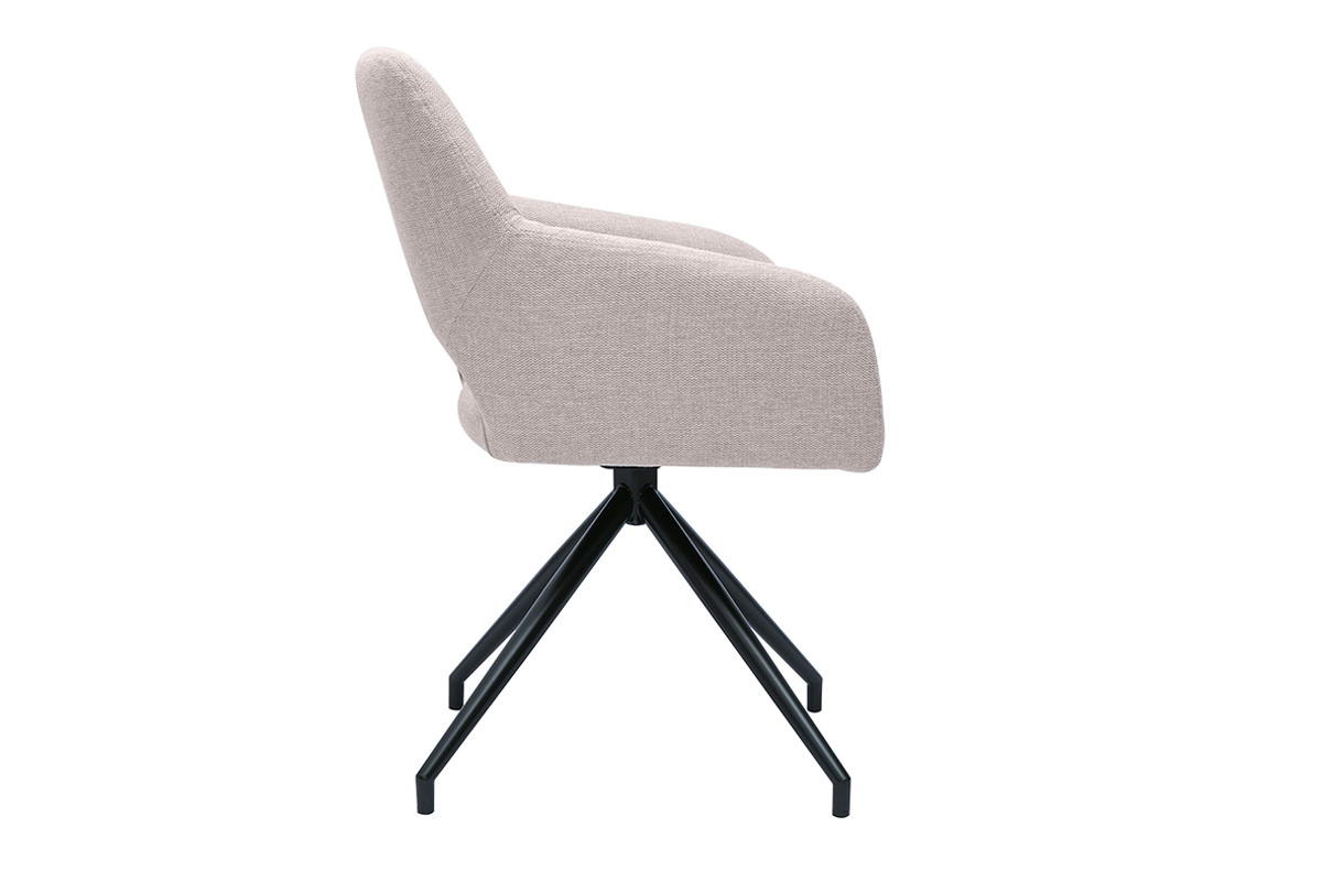 Silla giratoria 360 de terciopelo texturizado beige y metal negro LAURETTE