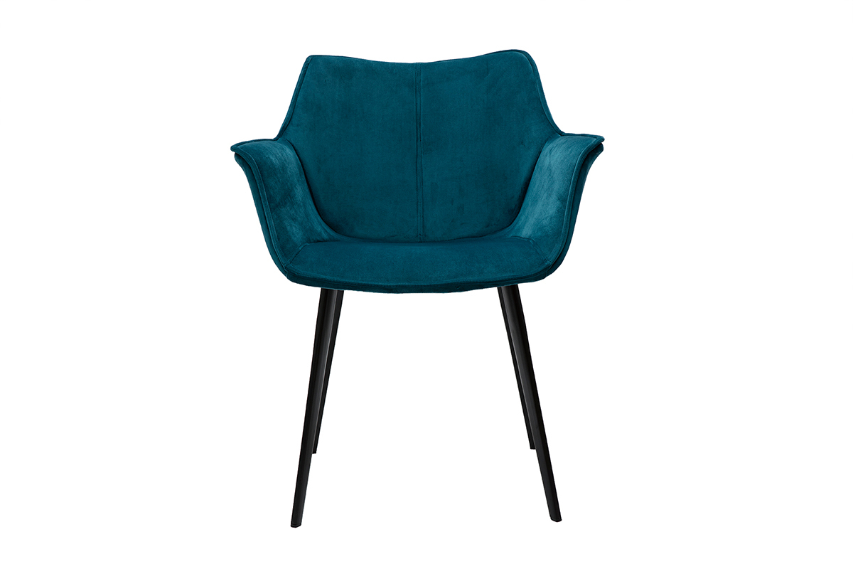 Silla moderna en terciopelo azul petrleo y patas metal negro VOLO