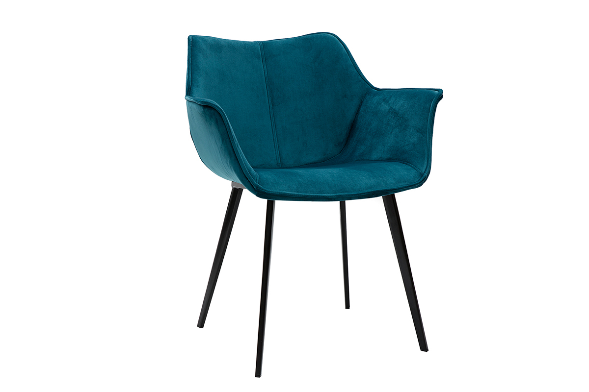 Silla moderna en terciopelo azul petrleo y patas metal negro VOLO