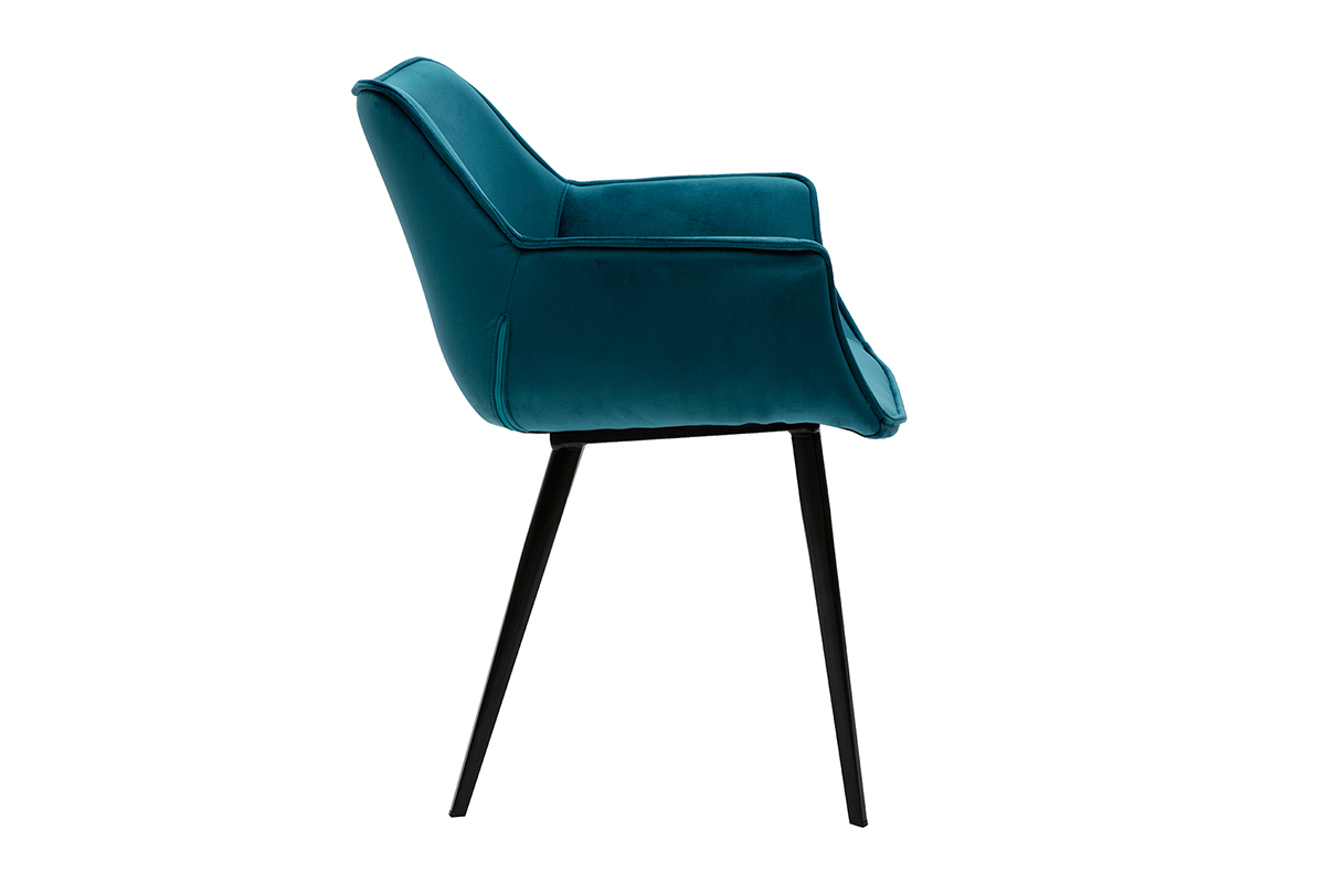 Silla moderna en terciopelo azul petrleo y patas metal negro VOLO