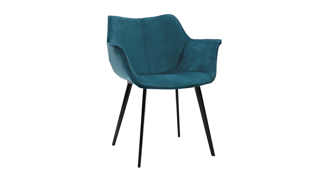 Silla moderna en terciopelo azul petrleo y patas metal negro VOLO