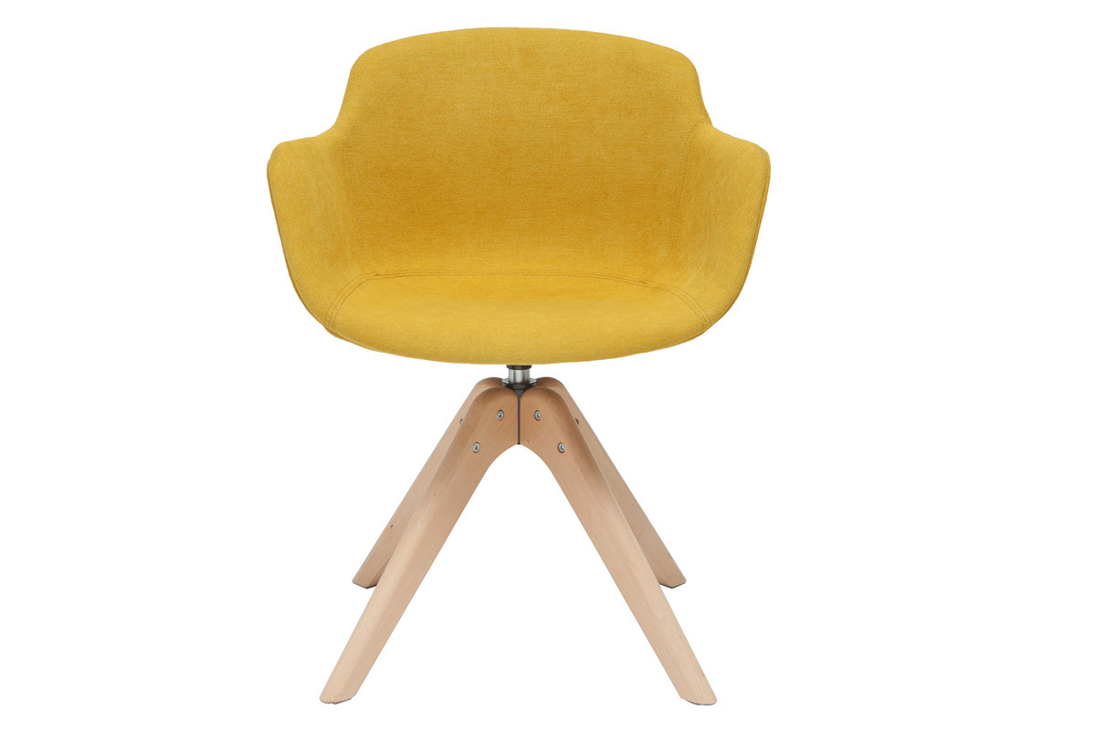 Silla moderna tejido efecto terciopelo amarillo mostaza y madera AARON