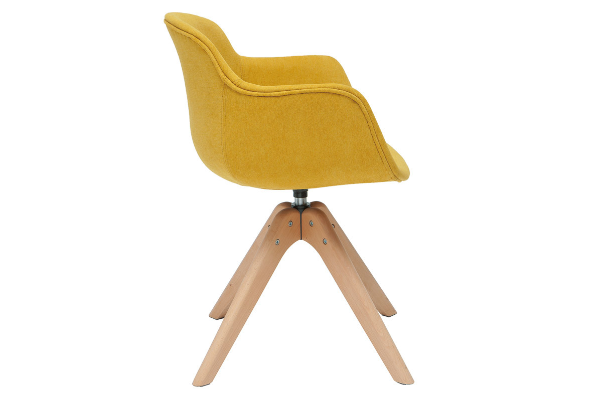 Silla moderna tejido efecto terciopelo amarillo mostaza y madera AARON