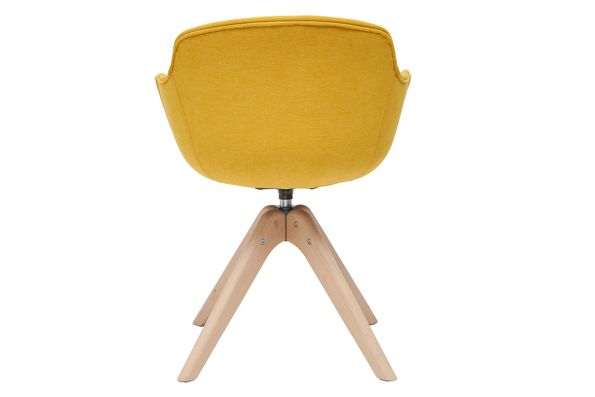 Silla moderna tejido efecto terciopelo amarillo mostaza y madera AARON