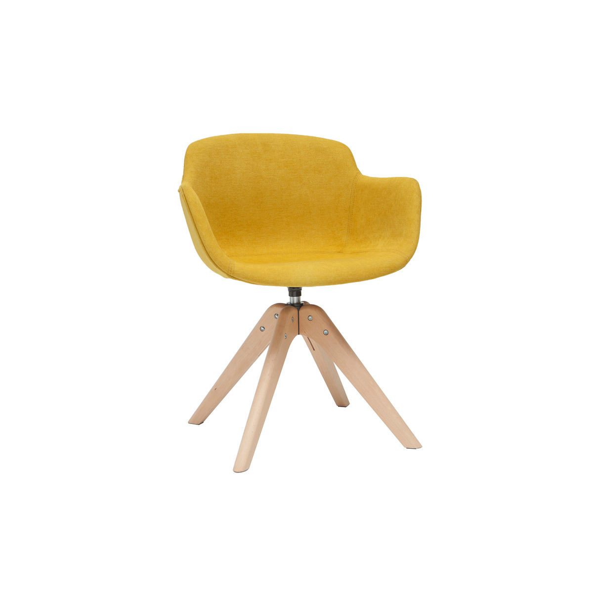 Silla moderna tejido efecto terciopelo amarillo mostaza y madera AARON