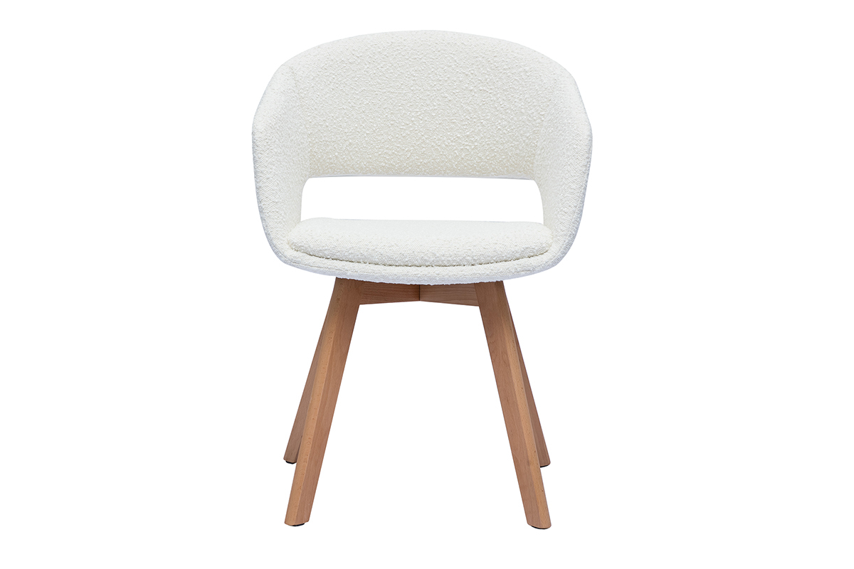 Silla nrdica de borreguillo blanco y madera clara maciza PRISMA