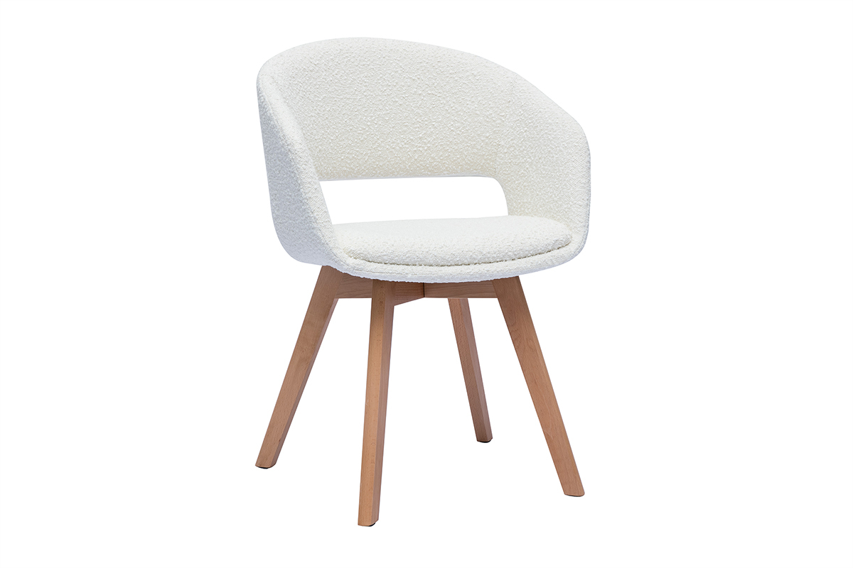 Silla nrdica de borreguillo blanco y madera clara maciza PRISMA