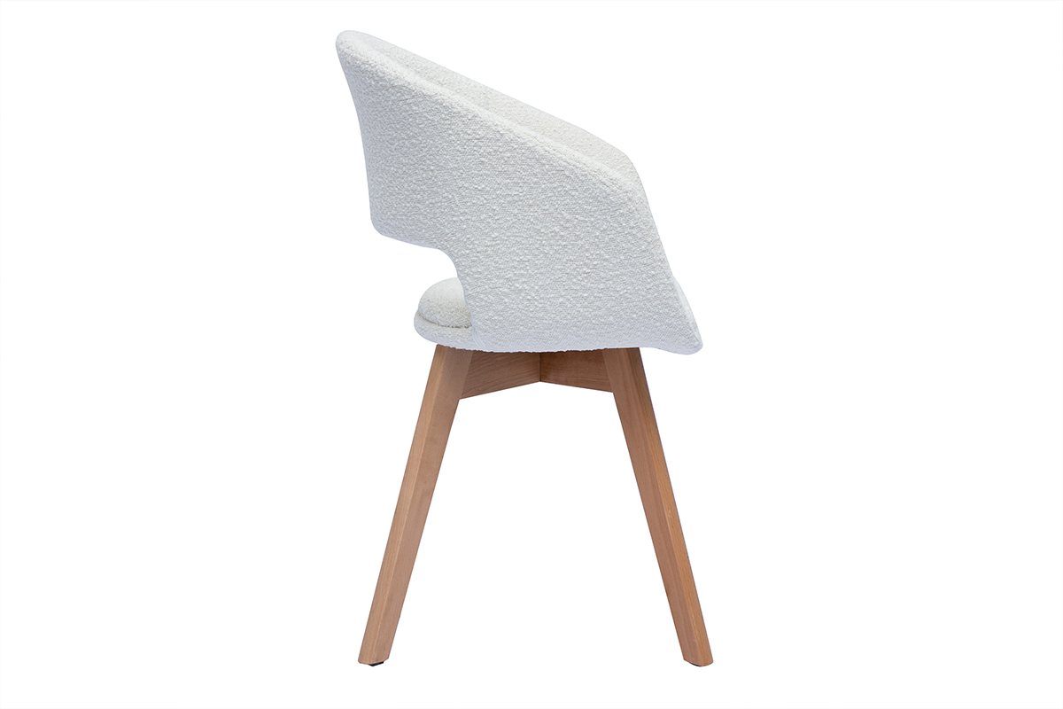 Silla nrdica de borreguillo blanco y madera clara maciza PRISMA