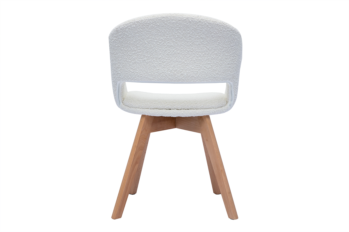 Silla nrdica de borreguillo blanco y madera clara maciza PRISMA