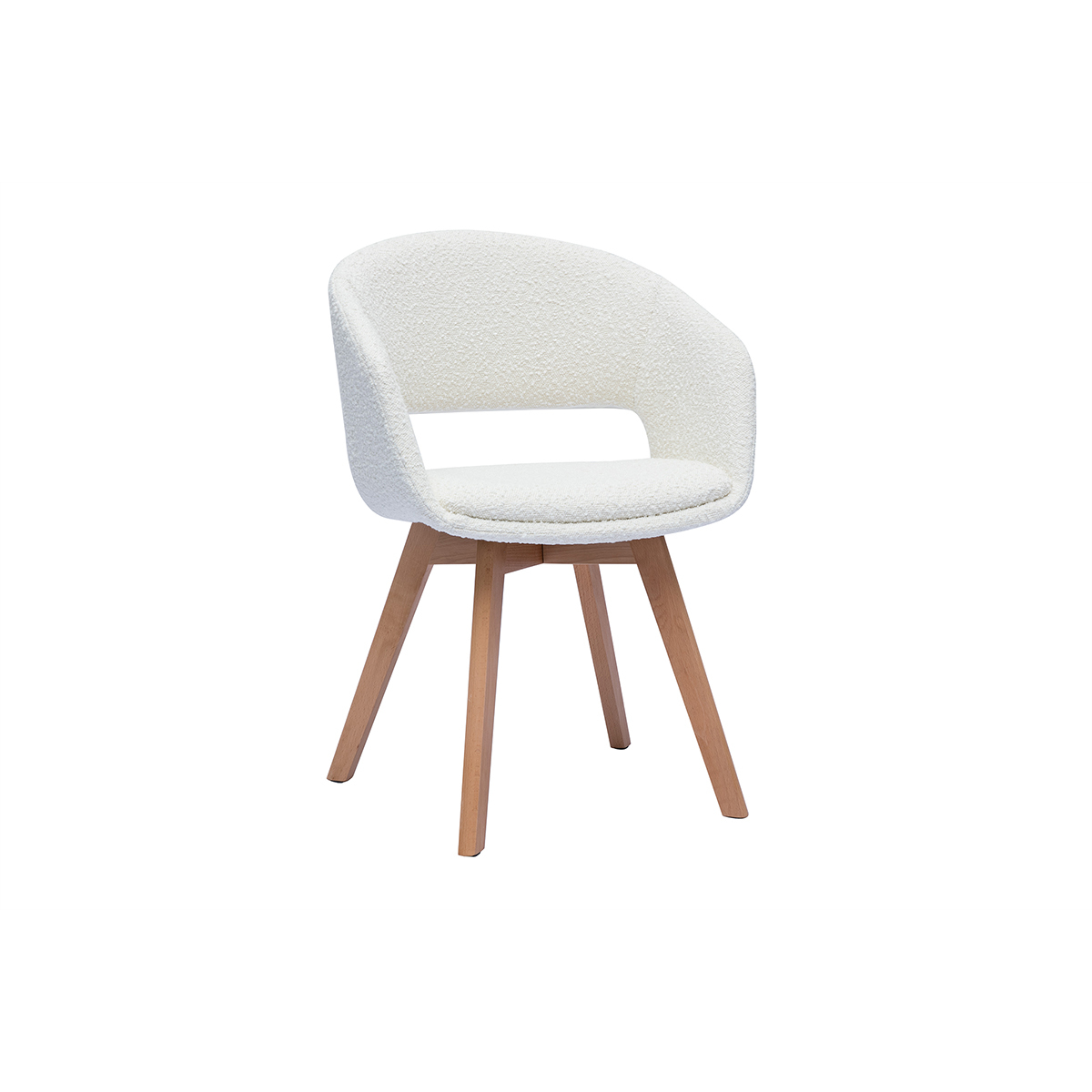 Silla nórdica de borreguillo blanco y madera clara maciza PRISMA