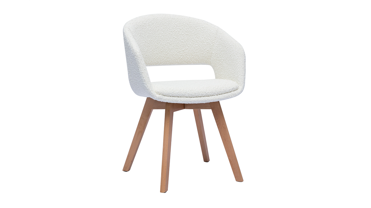 Silla nrdica de borreguillo blanco y madera clara maciza PRISMA