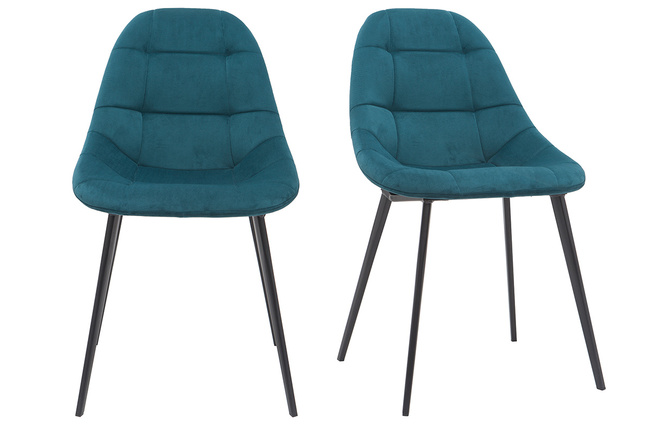 Lote de 2 sillas terciopelo azul y patas de metal