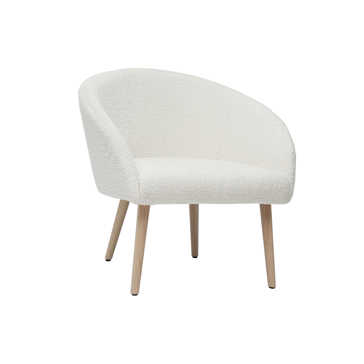 Sillón blanco efecto borreguillo con patas de madera clara OLIVIA