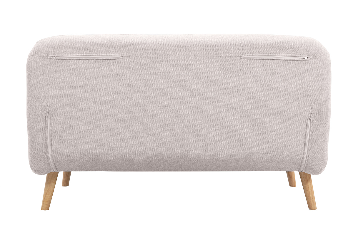 Silln-cama convertible de 2 plazas en tejido de terciopelo beige texturizado y madera clara AMIKO