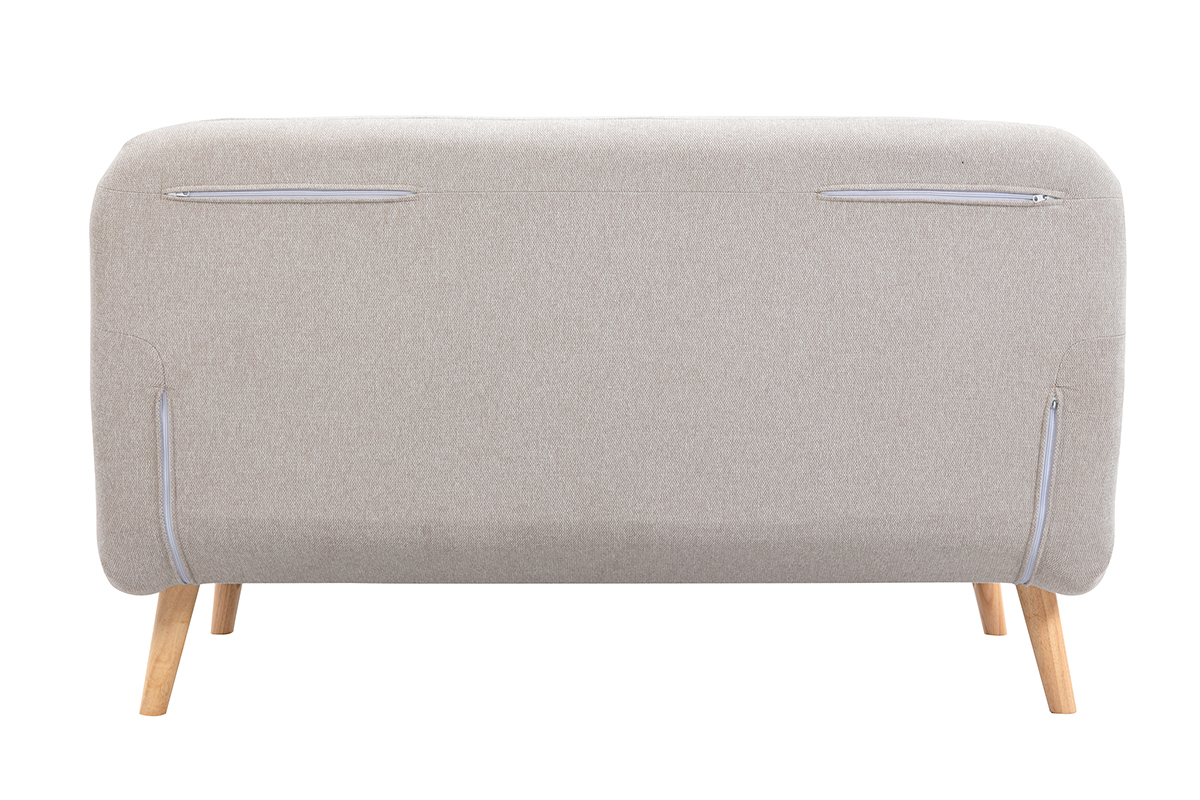 Silln-cama convertible de 2 plazas en tejido de terciopelo beige texturizado y madera clara AMIKO