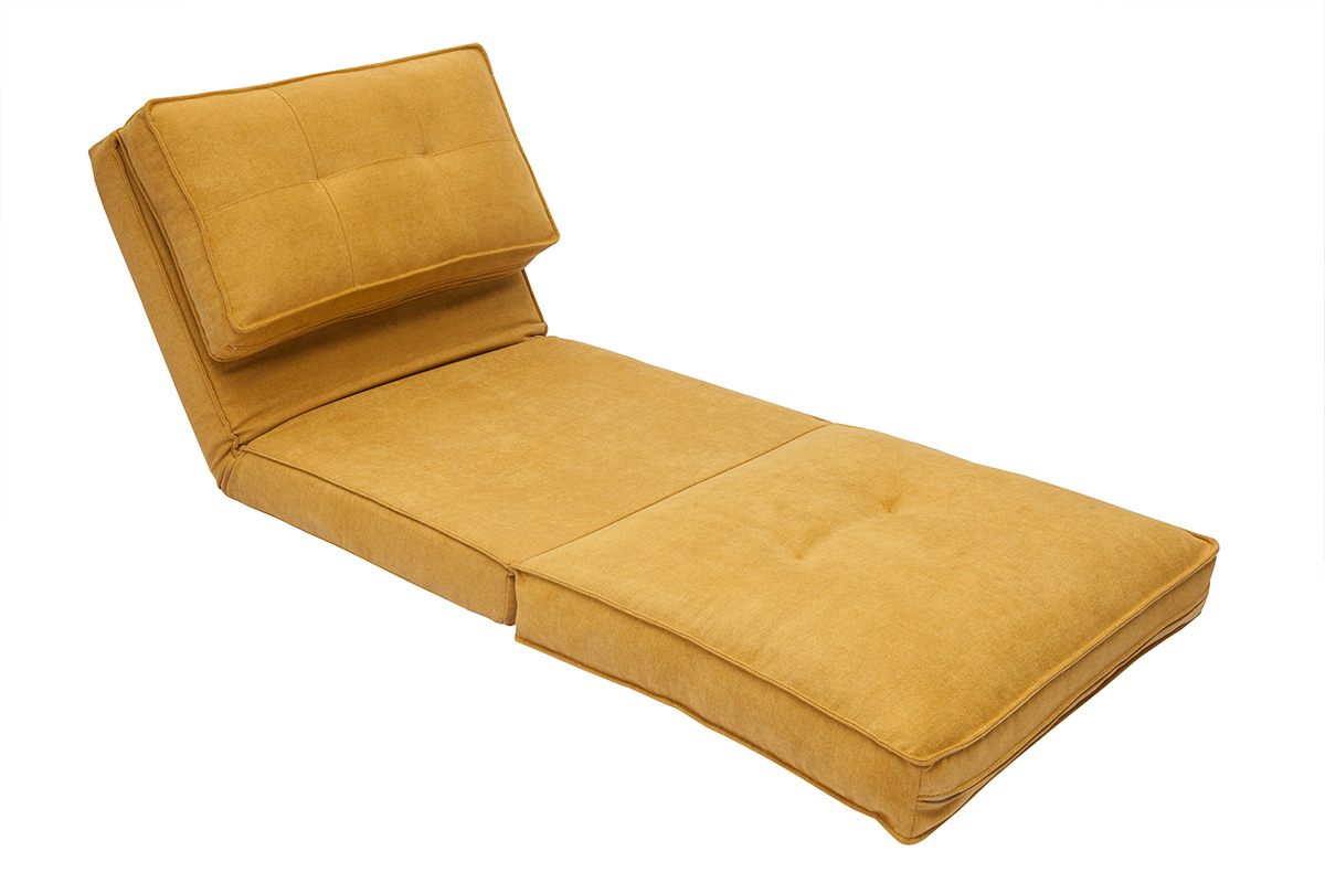 Silln cama de 1 plaza de tejido efecto aterciopelado amarillo mostaza SALLY