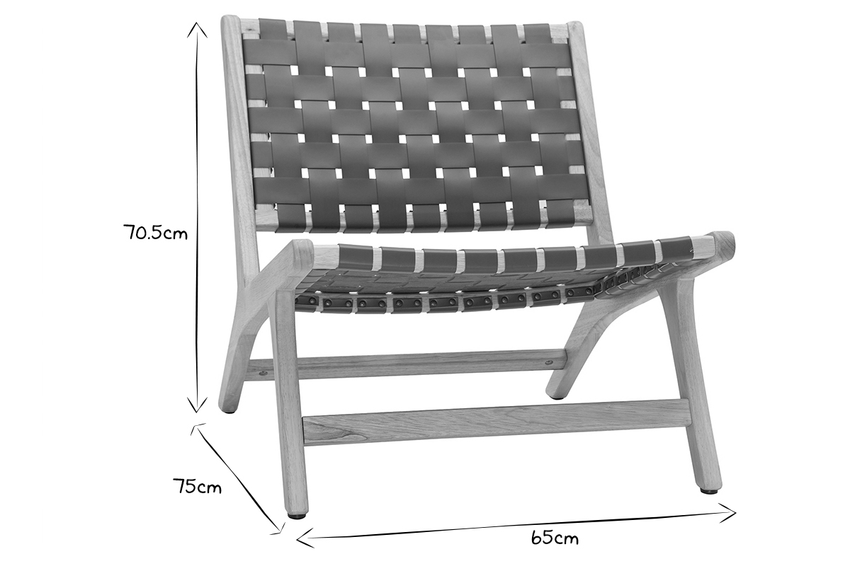 Silln tnico de madera con correas tejidas marrones BONDI