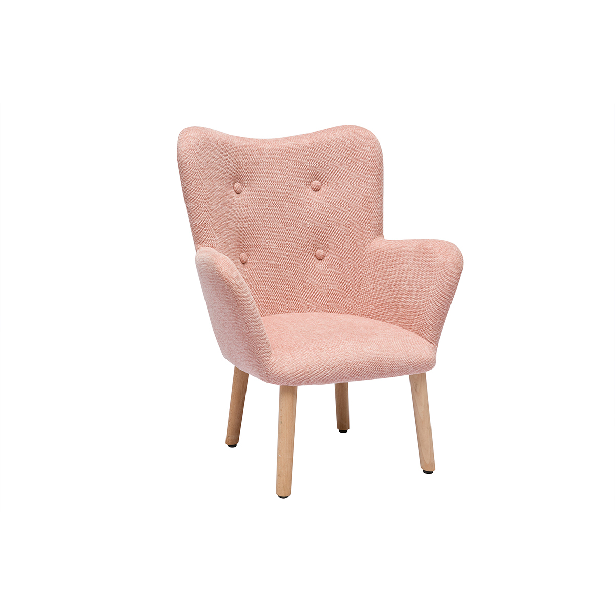 Sillón infantil escandinavo de terciopelo rosa y madera clara BABY BRISTOL