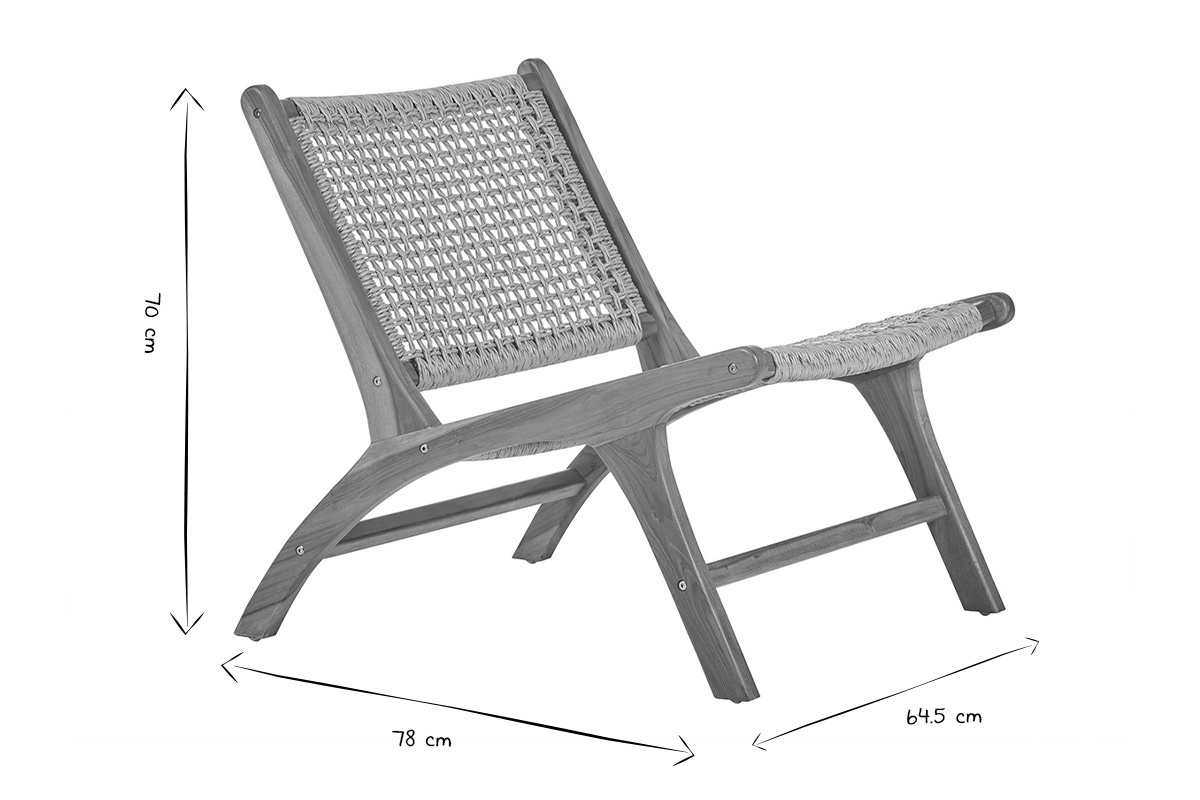 Silln lounge de madera de teca maciza y cuerda trenzada SUMBA