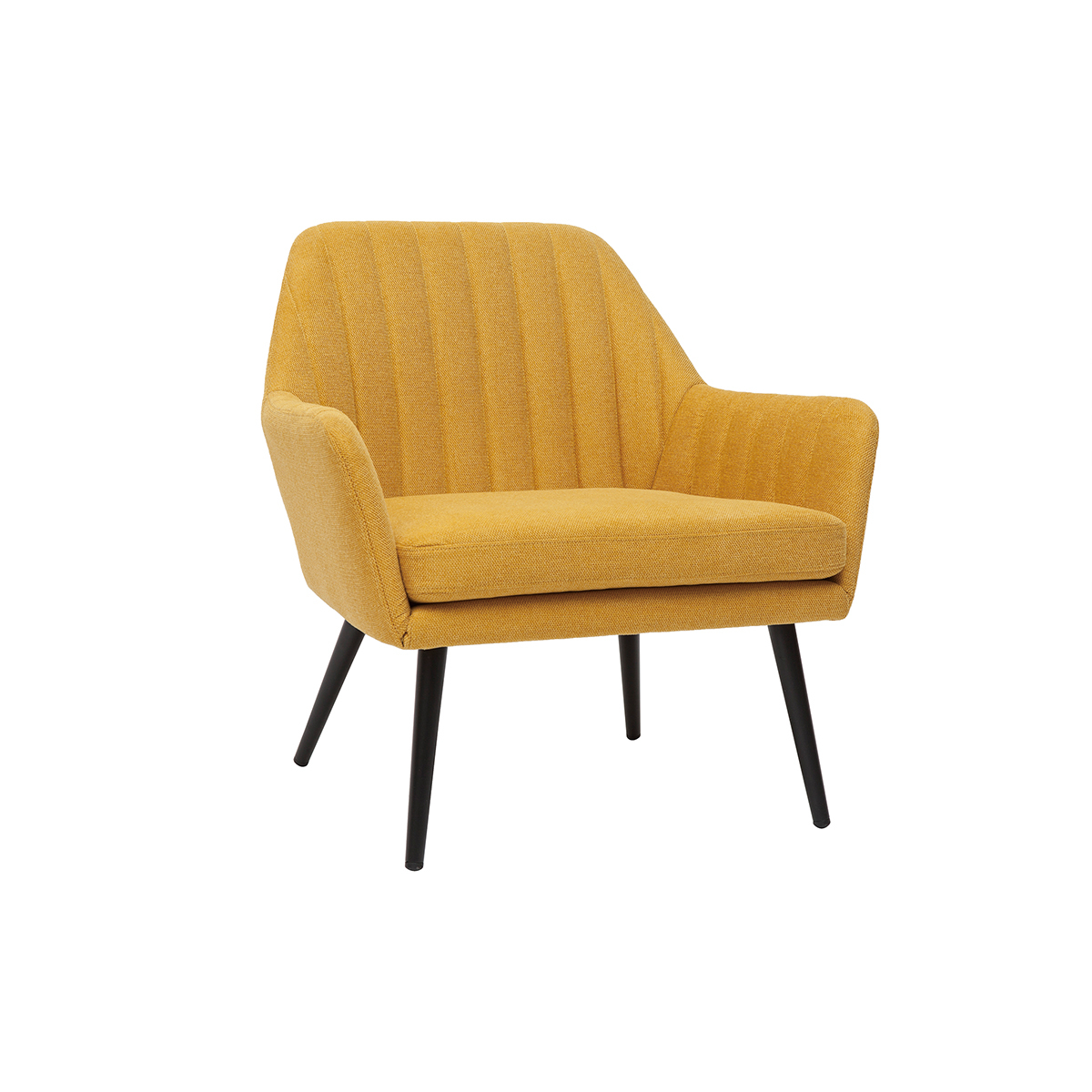 Sillón moderno de tela efecto aterciopelado texturizado amarillo mostaza y metal negro GASTON