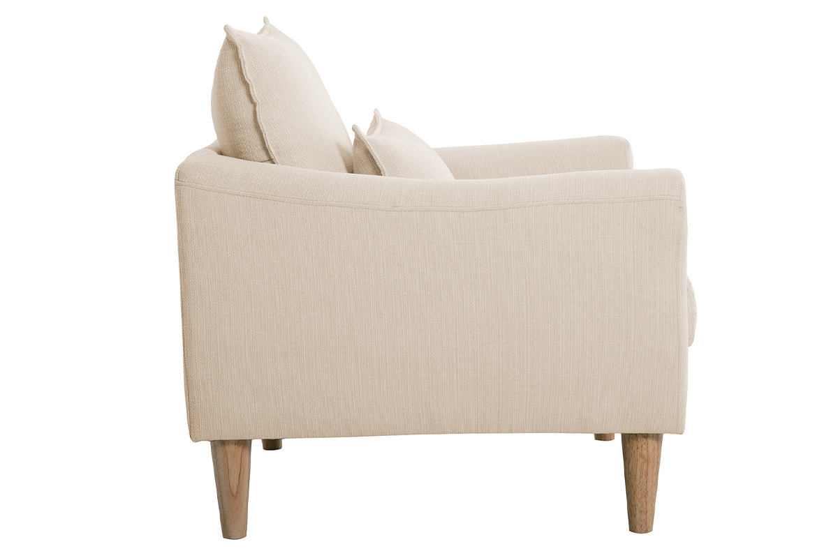 Silln nrdico de tela beige y madera de caucho maciza KATE